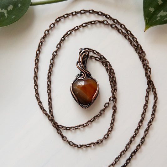 Mini Carnelian Heart & Copper Wrapped Pendant - A