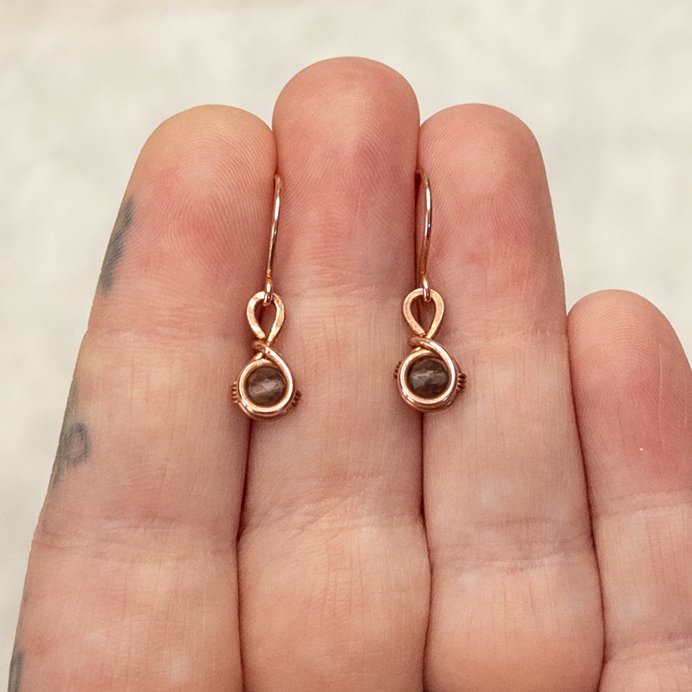 Dainty Smoky Quartz Copper Dangle Earrings