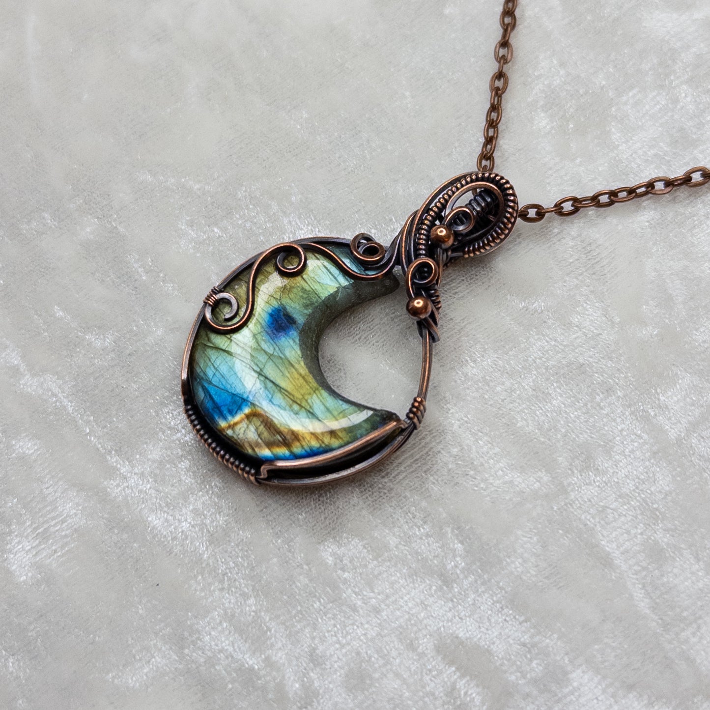 Labradorite Moon Antiqued Copper Pendant