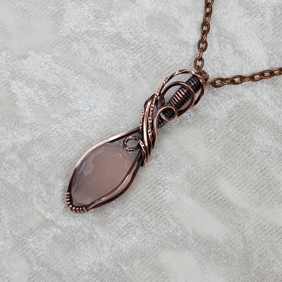 Rose Cut Pink Chalcedony Antiqued Copper Pendant