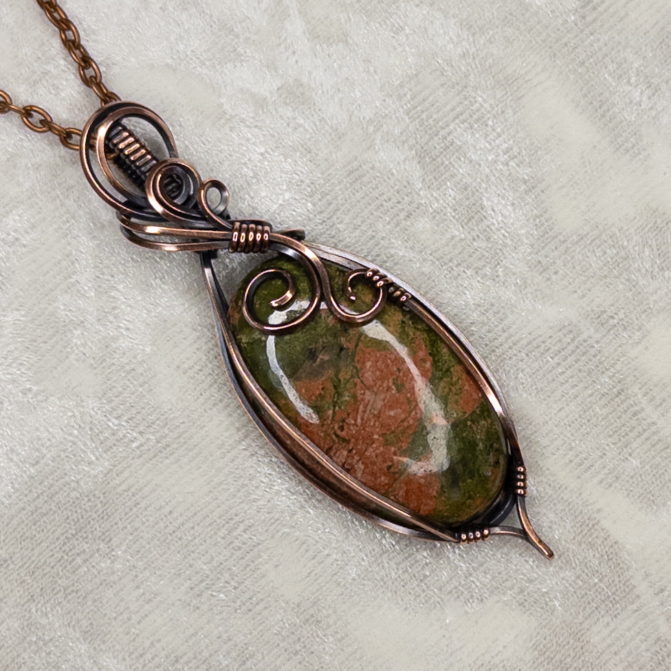 Unakite Antiqued Copper Pendant