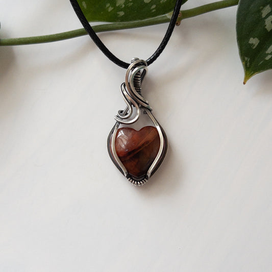 Fire Quartz Heart & Sterling Silver Wrapped Pendant