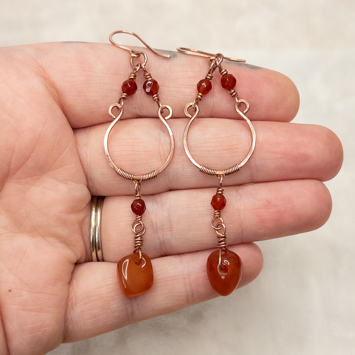 Carnelian Copper Chandelier Earrings