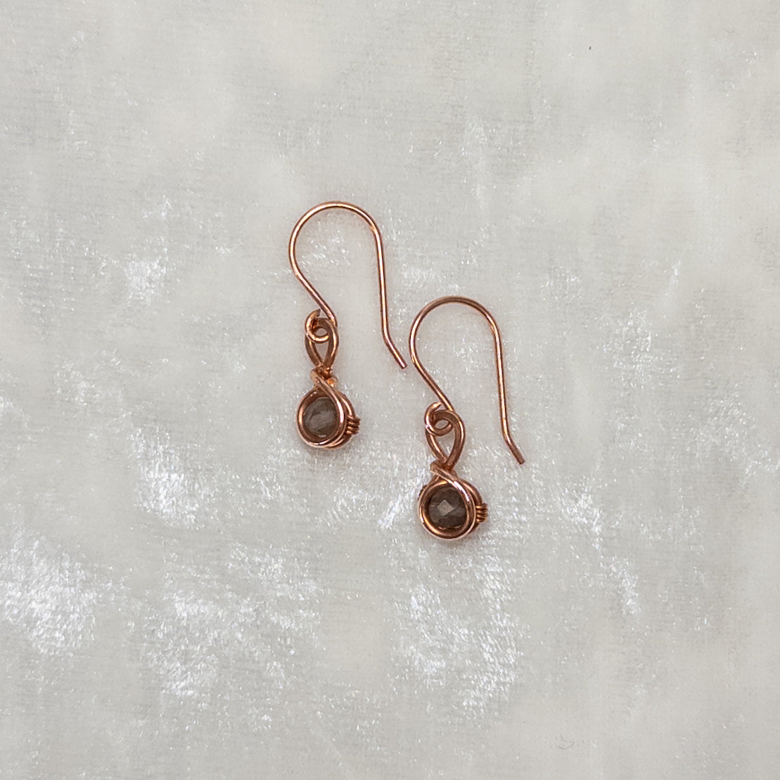 Dainty Smoky Quartz Copper Dangle Earrings