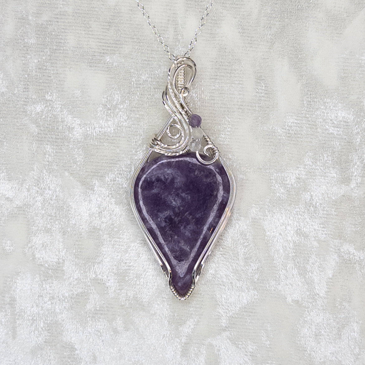 Lepidolite .925 Sterling Silver Pendant With Faceted Amethyst, Moonstone, & Quartz Beads