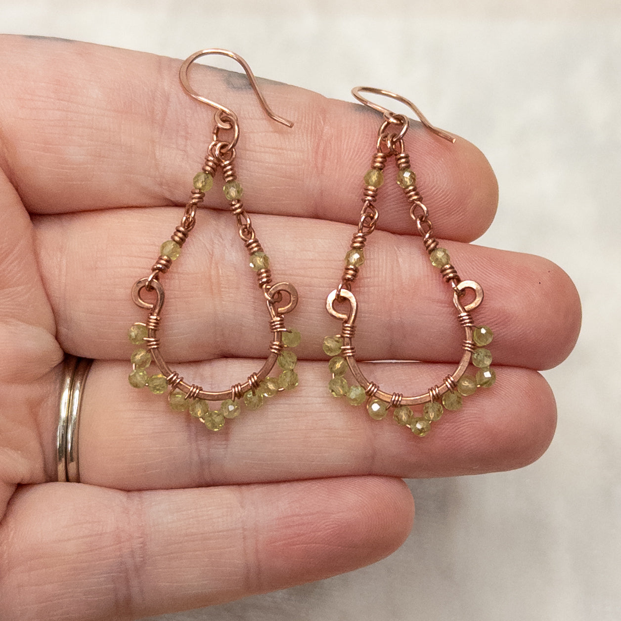 Peridot Copper Chandelier Earrings