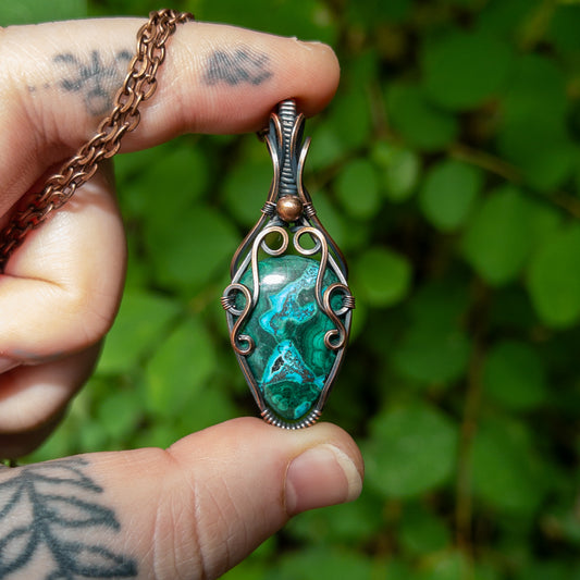 Malachite & Chrysocolla Copper Wrapped Pendant