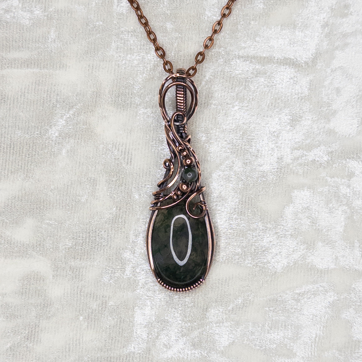 Moss Agate Antiqued Copper Pendant With Moss Agate & Copper Beads
