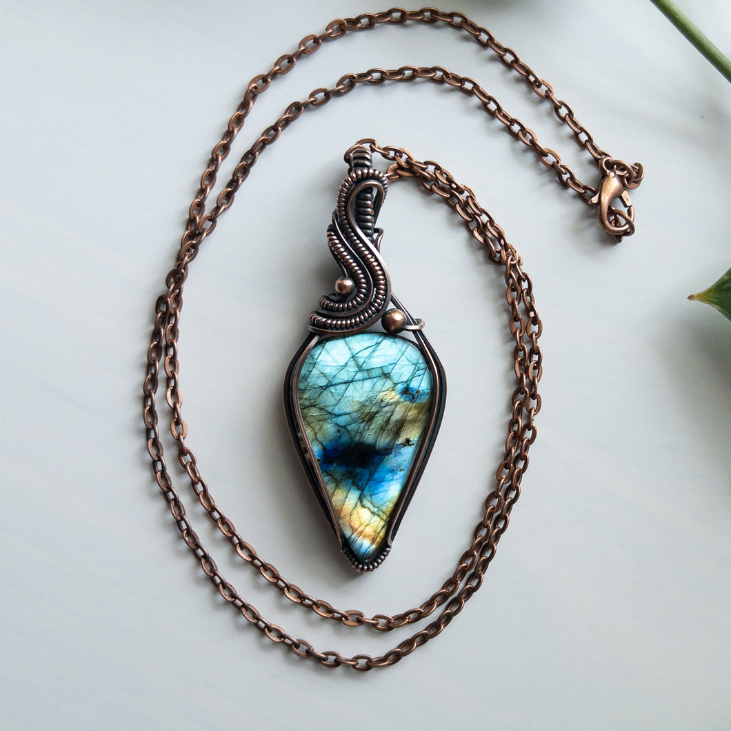 Large Labradorite Teardrop & Copper Wrapped Pendant