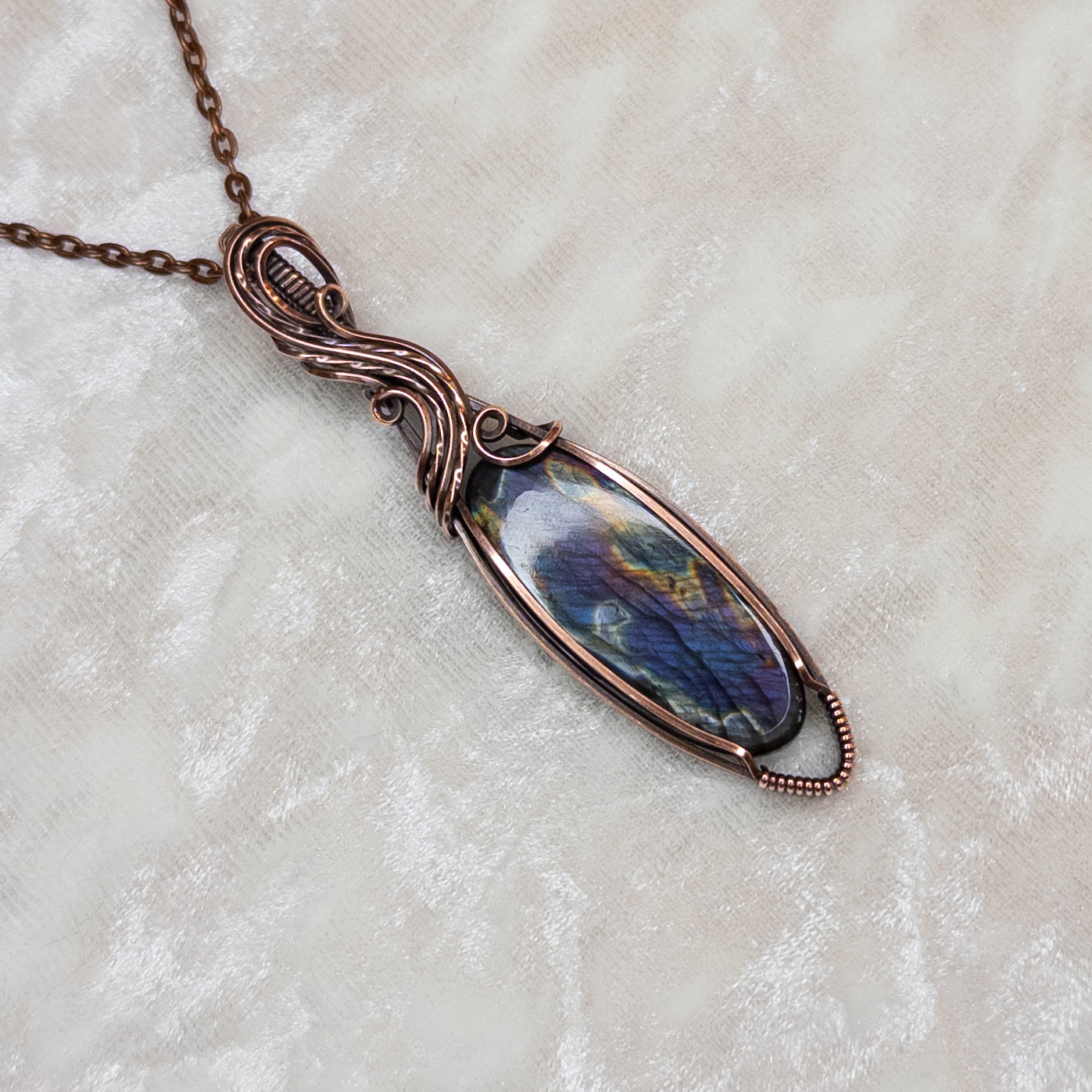 Purple Rainbow Labradorite Antiqued Copper Pendant