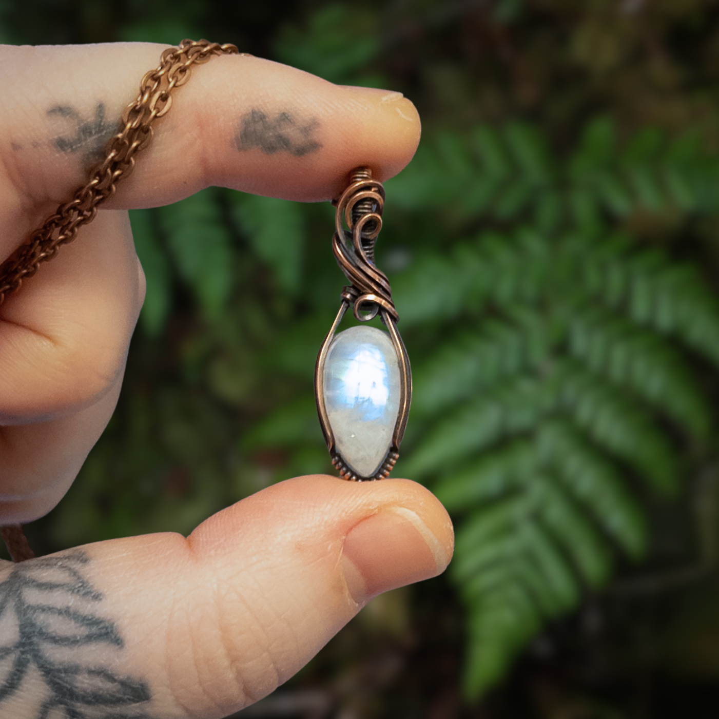 Dainty Moonstone Copper Wrapped Pendant