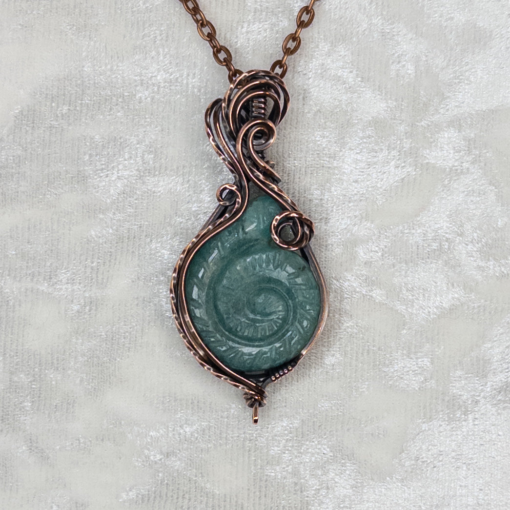 Carved Amazonite Shell Antiqued Copper Pendant