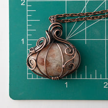 Load image into Gallery viewer, Short Sunstone Pumpkin Antiqued Copper Wrapped Pendant
