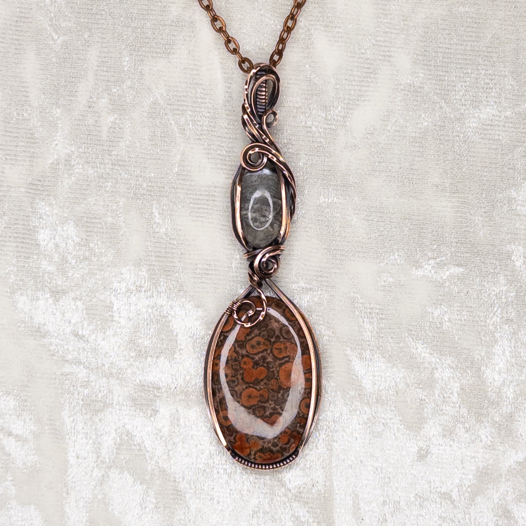 Poppy Jasper & Black Moonstone Antiqued Copper Pendant