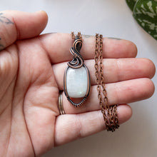 Load image into Gallery viewer, Rectangular Rainbow Moonstone &amp; Copper Wrapped Pendant
