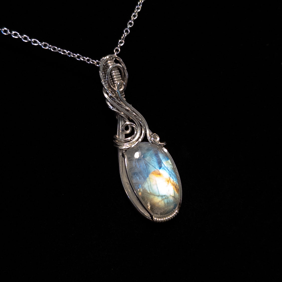 Rainbow Moonstone .925 Sterling Silver Pendant
