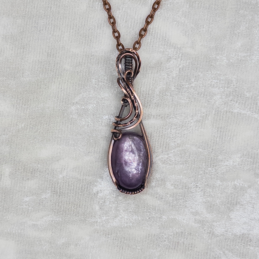 Gemmy Lepidolite Antiqued Copper Pendant