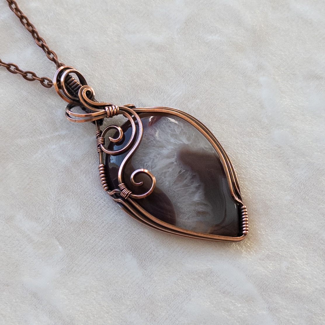 Botswana Agate & Quartz Antiqued Copper Pendant