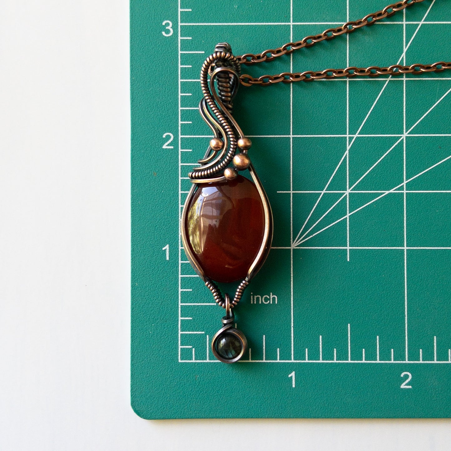 Carnelian With Labradorite Charm Antiqued Copper Wrapped Pendant