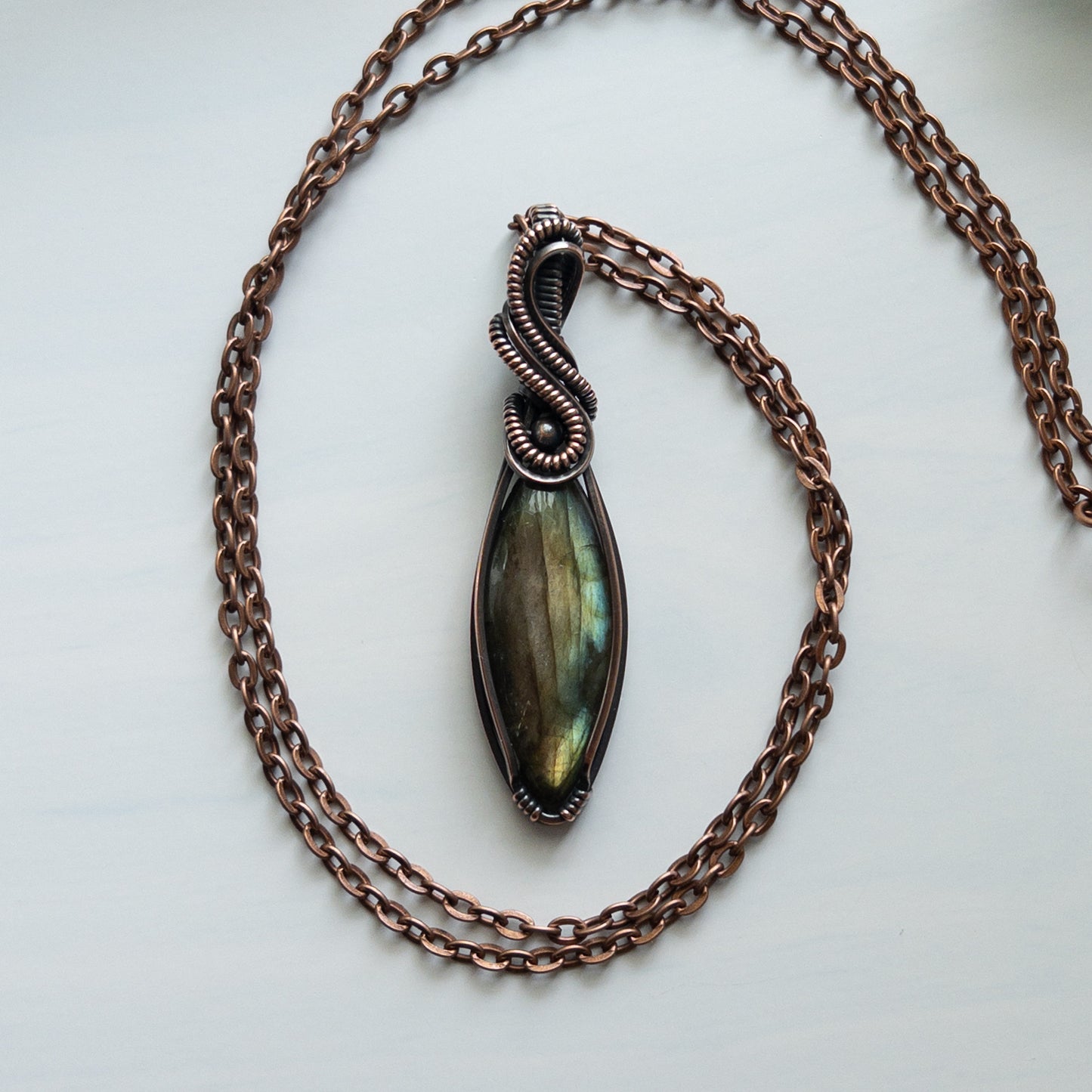 Marquise Labradorite & Copper Wrapped Pendant