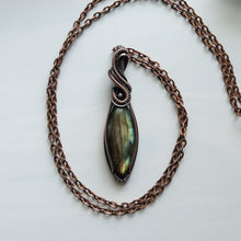 Load image into Gallery viewer, Marquise Labradorite &amp; Copper Wrapped Pendant
