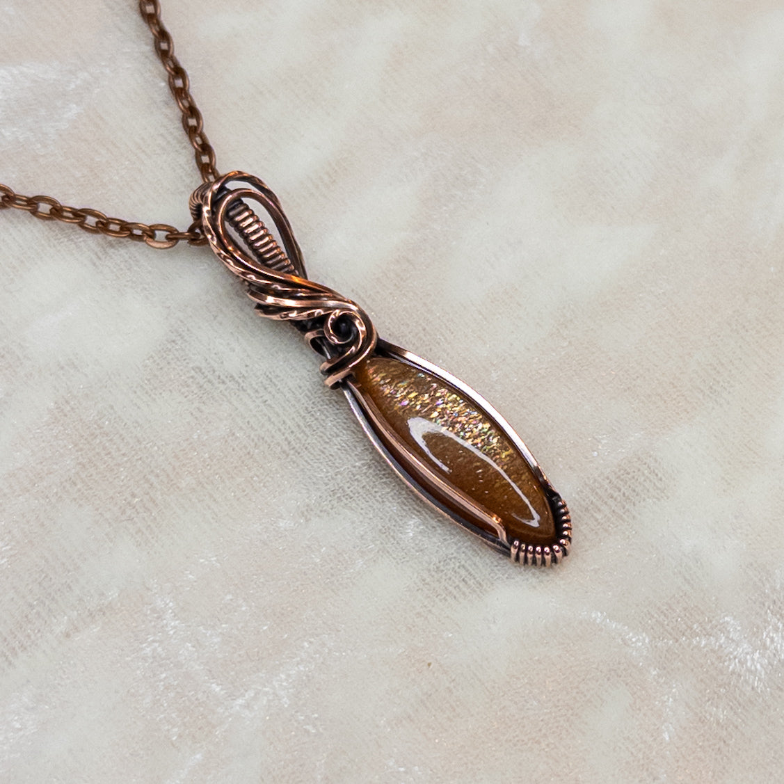 Dainty Sunstone Antiqued Copper Pendant