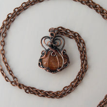 Load image into Gallery viewer, Dainty Sunstone Pumpkin Antiqued Copper Wrapped Pendant
