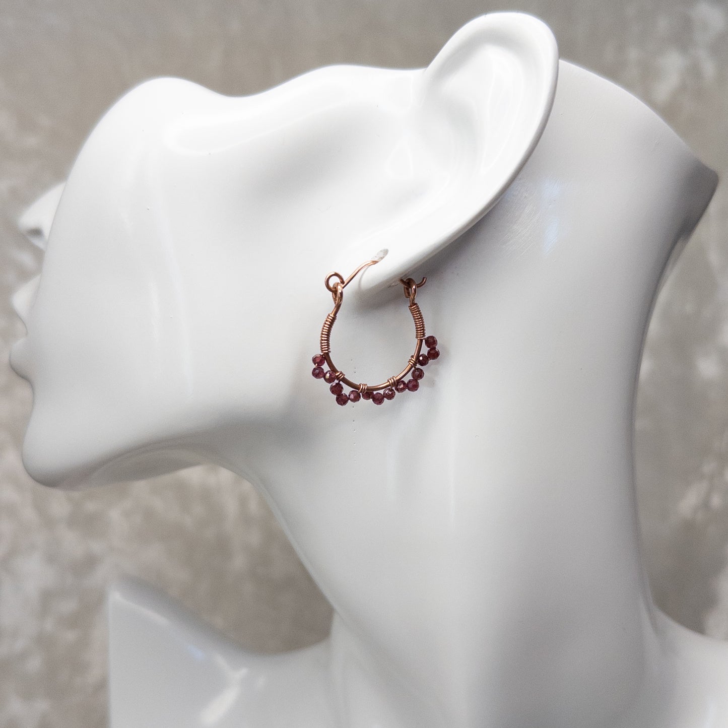 Garnet Copper Hinged Hoop Earrings