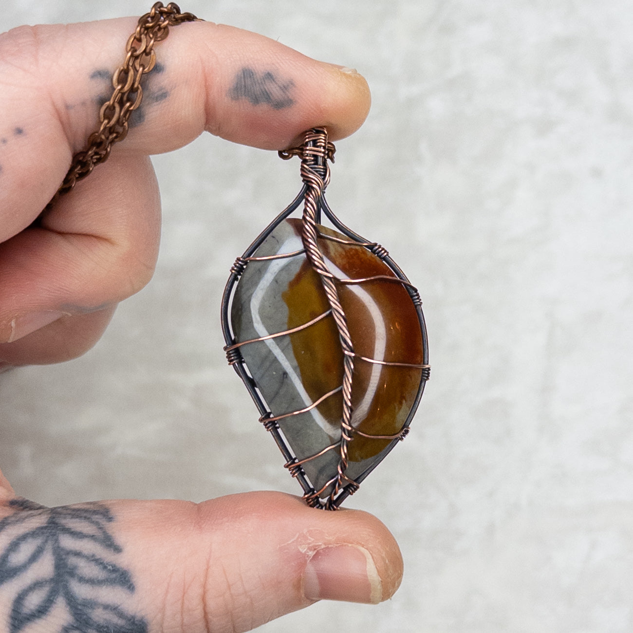 Polychrome Jasper Leaf Antiqued Copper Pendant