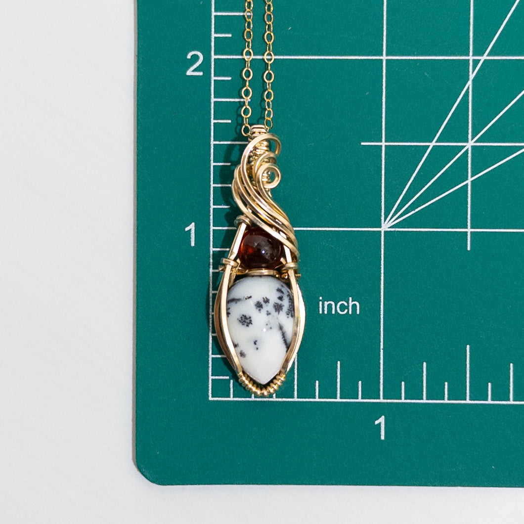 Dendritic Opal & Hessonite Garnet 14k Gold Fill Pendant