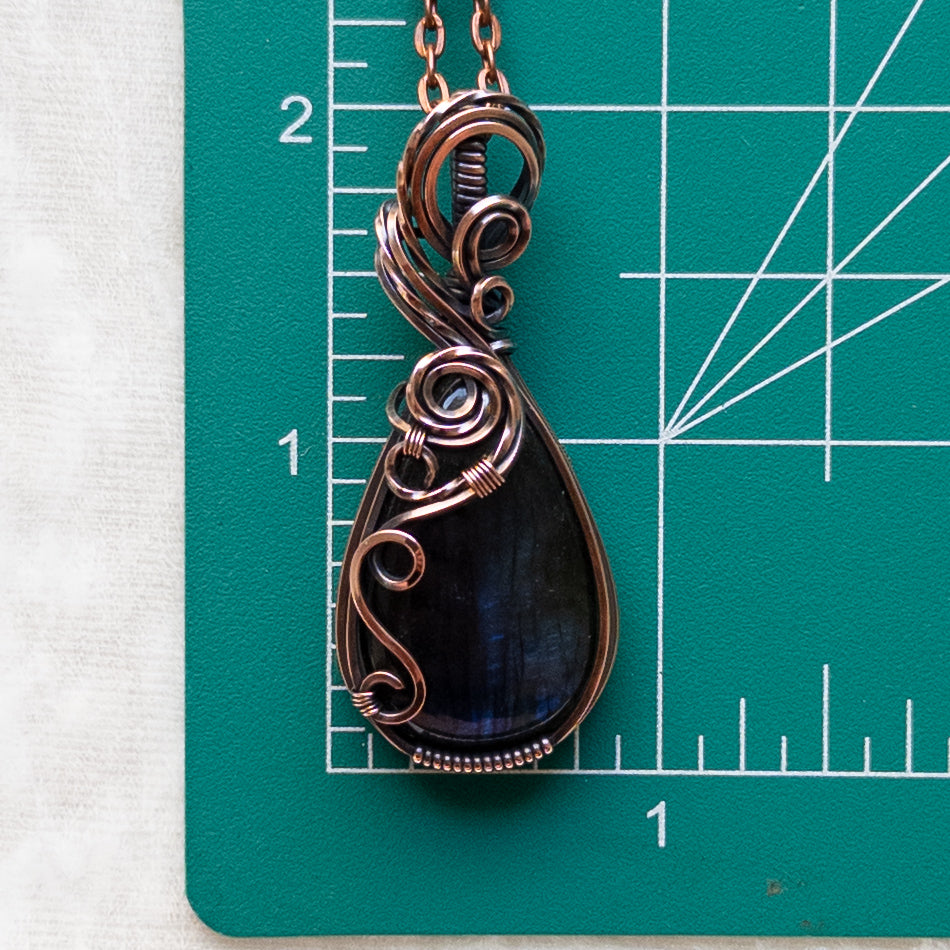 Dark Blue Labradorite Antiqued Copper Pendant