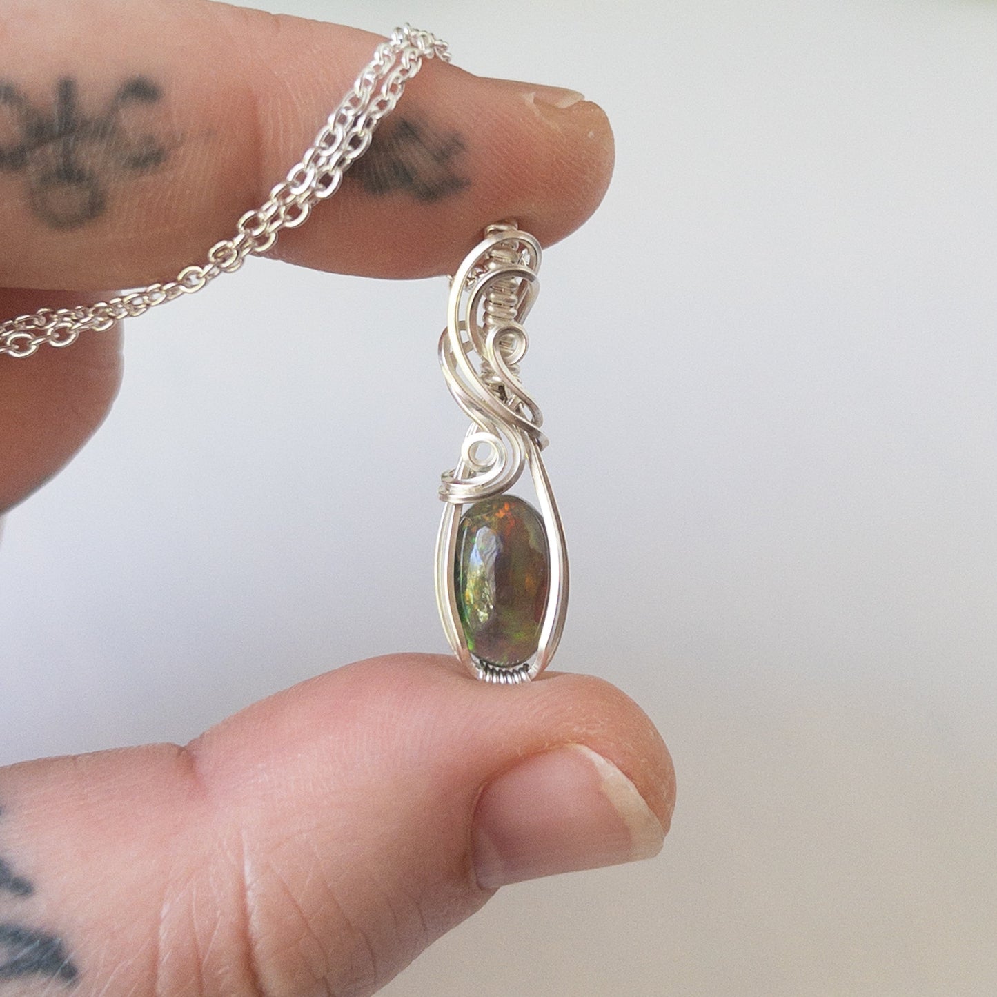 Favilla - Black Smoked Ethiopian Opal Sterling Silver Wrapped Pendant