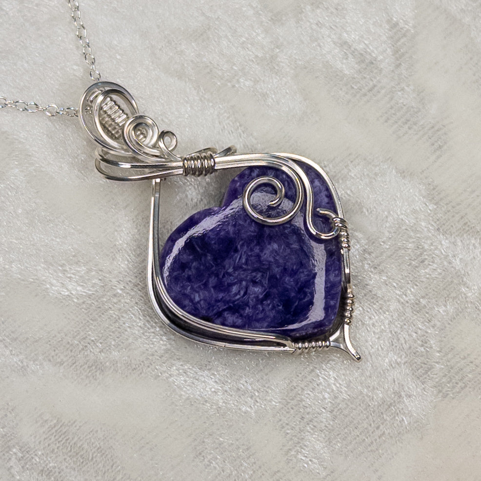 Charoite Heart .925 Sterling Silver Pendant