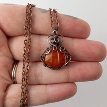 Load image into Gallery viewer, Orange Carnelian Pumpkin Antiqued Copper Wrapped Pendant
