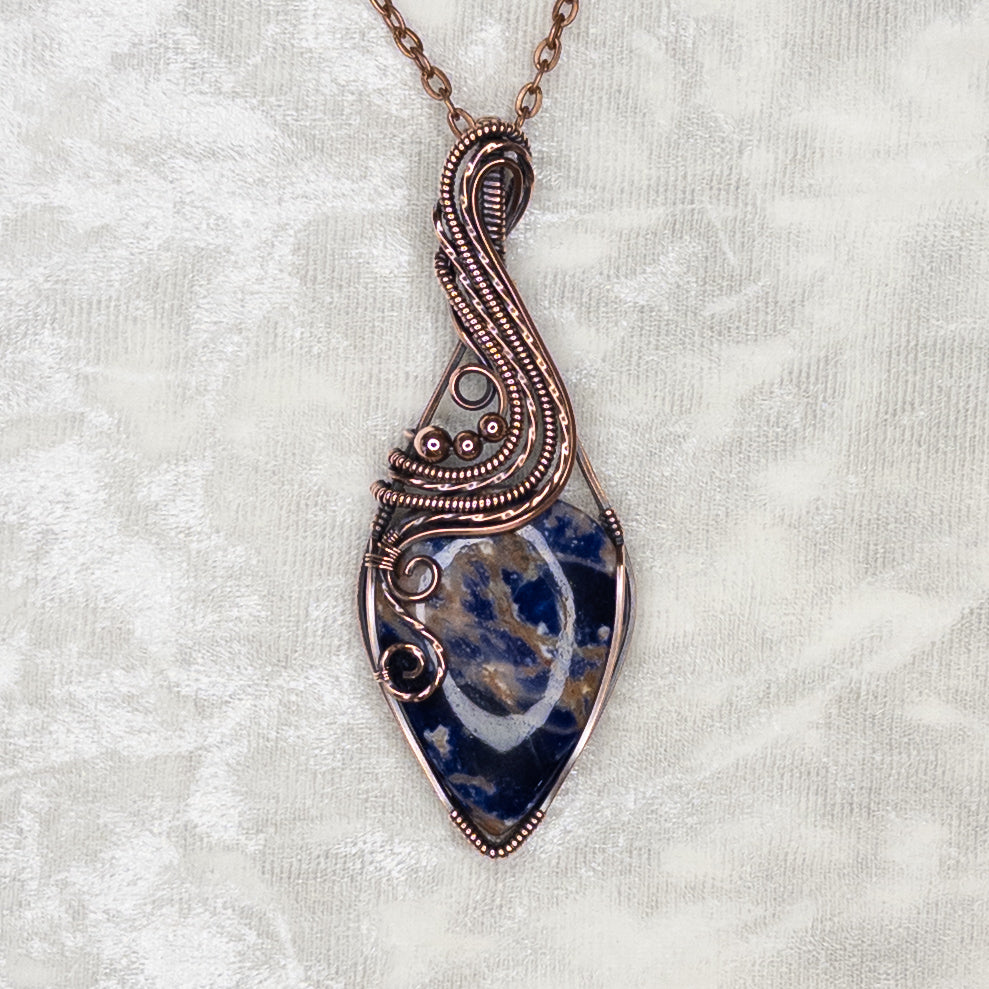 Swirly Sodalite Antiqued Copper Pendant
