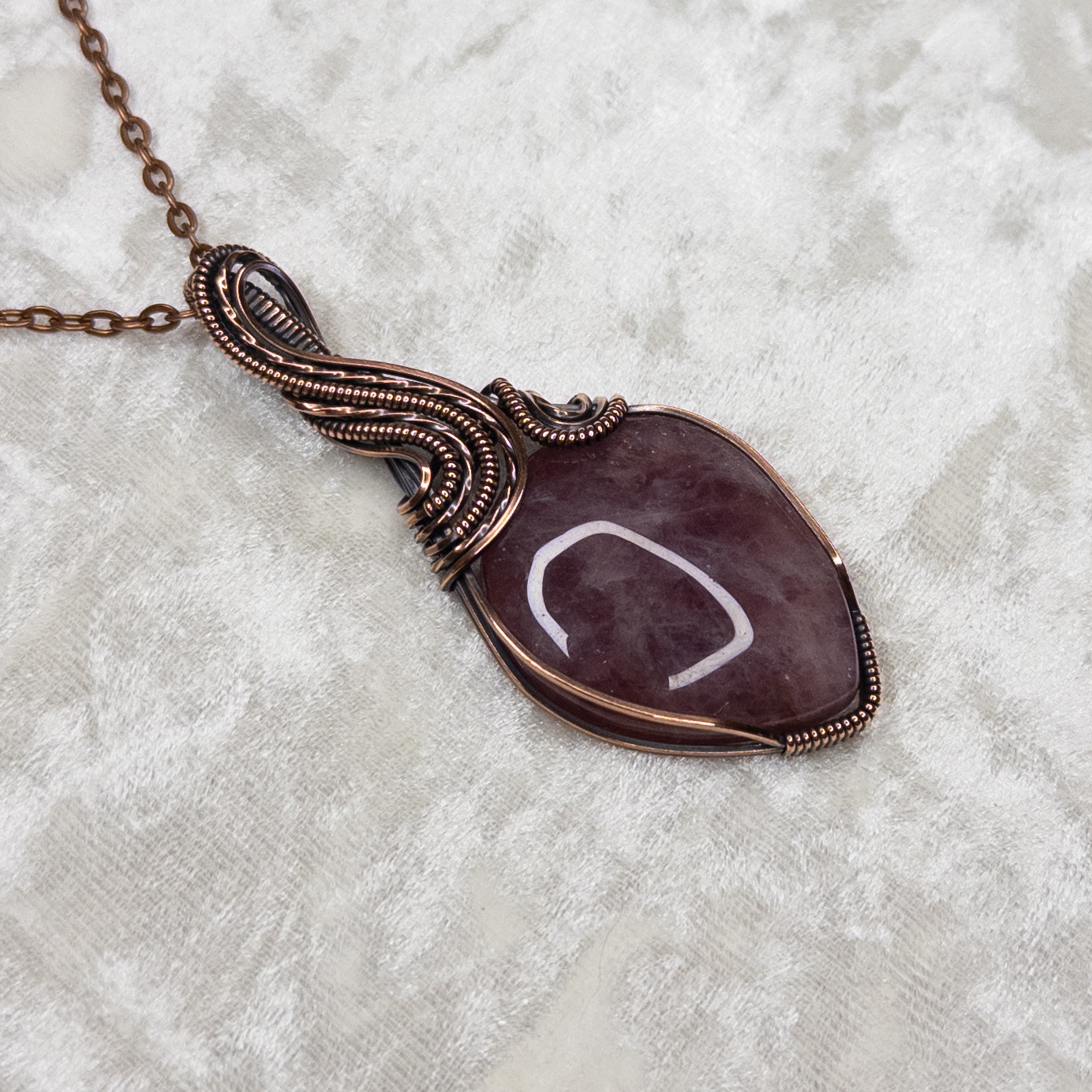 Lavender Rose Quartz Antiqued Copper Pendant