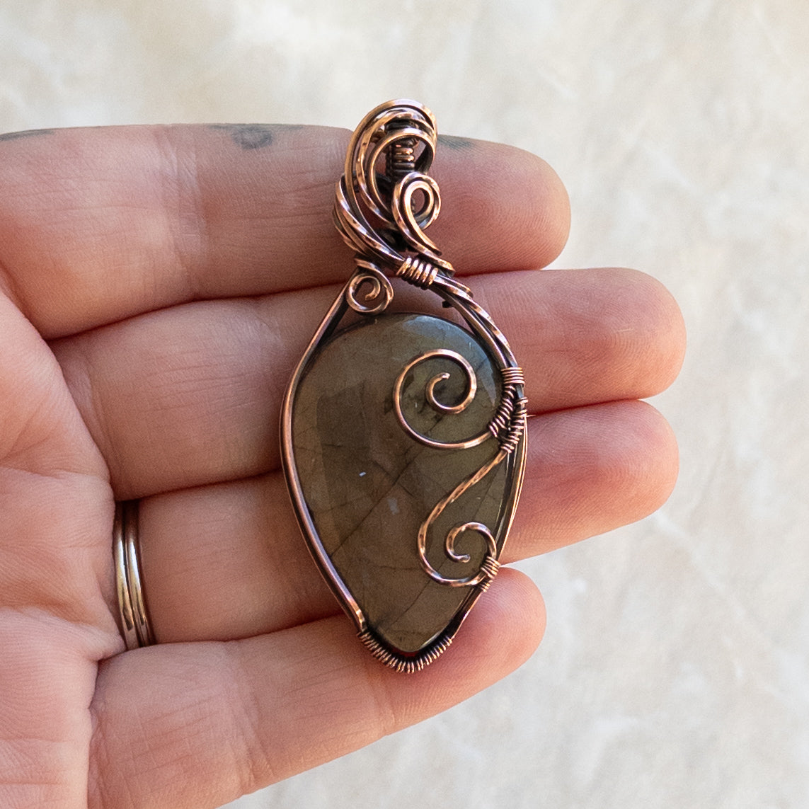 Orange & Yellow Labradorite Antiqued Copper Pendant