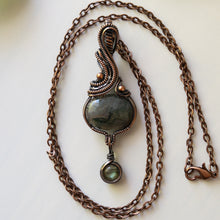 Load image into Gallery viewer, Moss Agate With Labradorite Charm Copper Wrapped Pendant
