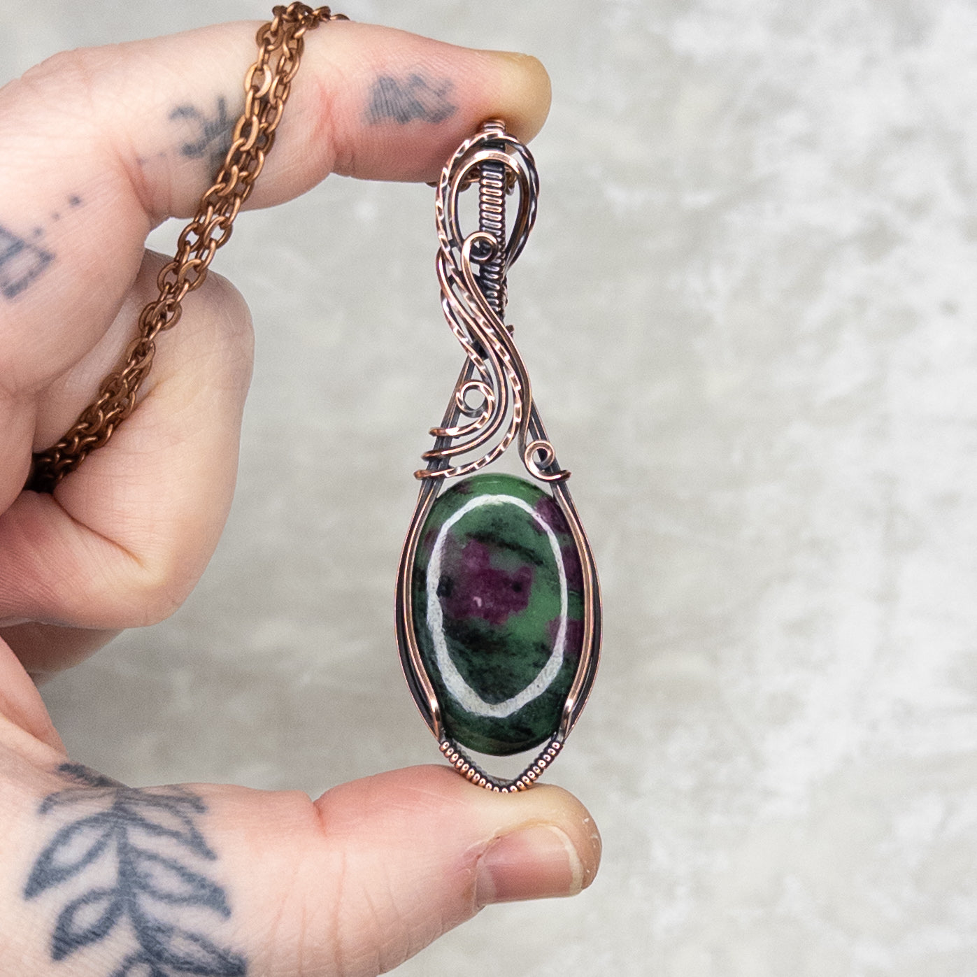 Ruby in Zoisite Antiqued Copper Pendant