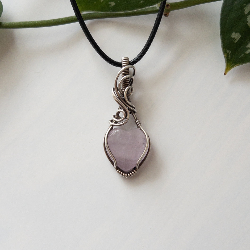 Kunzite Heart & Sterling Silver Wrapped Pendant