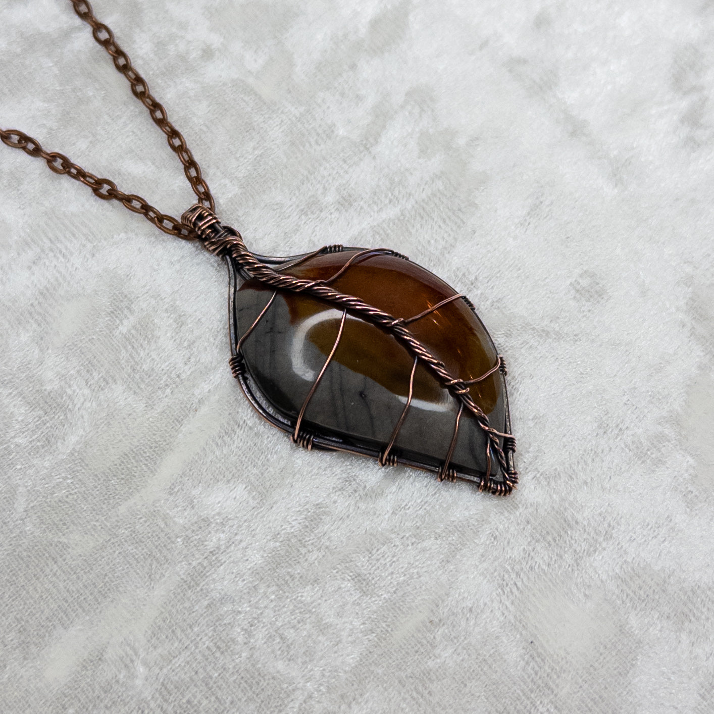 Polychrome Jasper Leaf Antiqued Copper Pendant