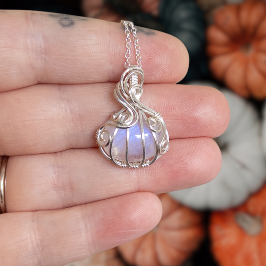 Moonstone Pumpkin Pendant in Solid Sterling Silver