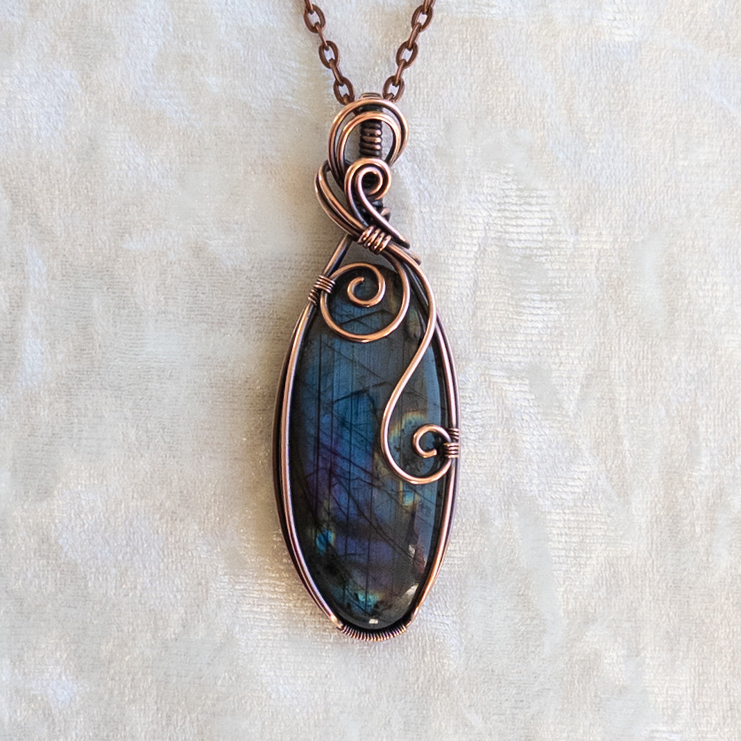 Blue & Purple Labradorite Antiqued Copper Pendant