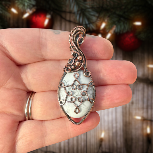 Howlite Snowflake Antiqued Copper Pendant - C