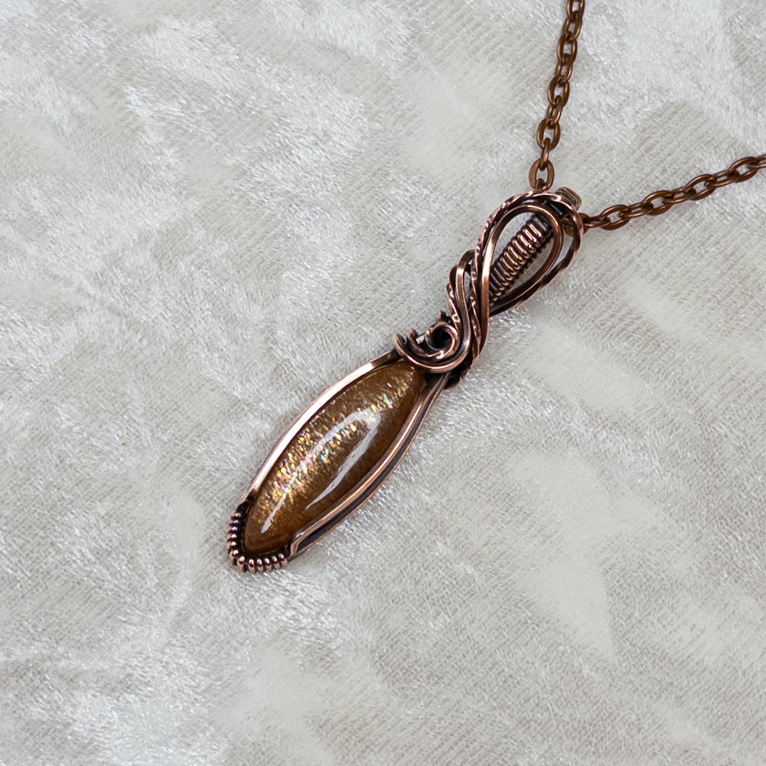 Dainty Sunstone Antiqued Copper Pendant
