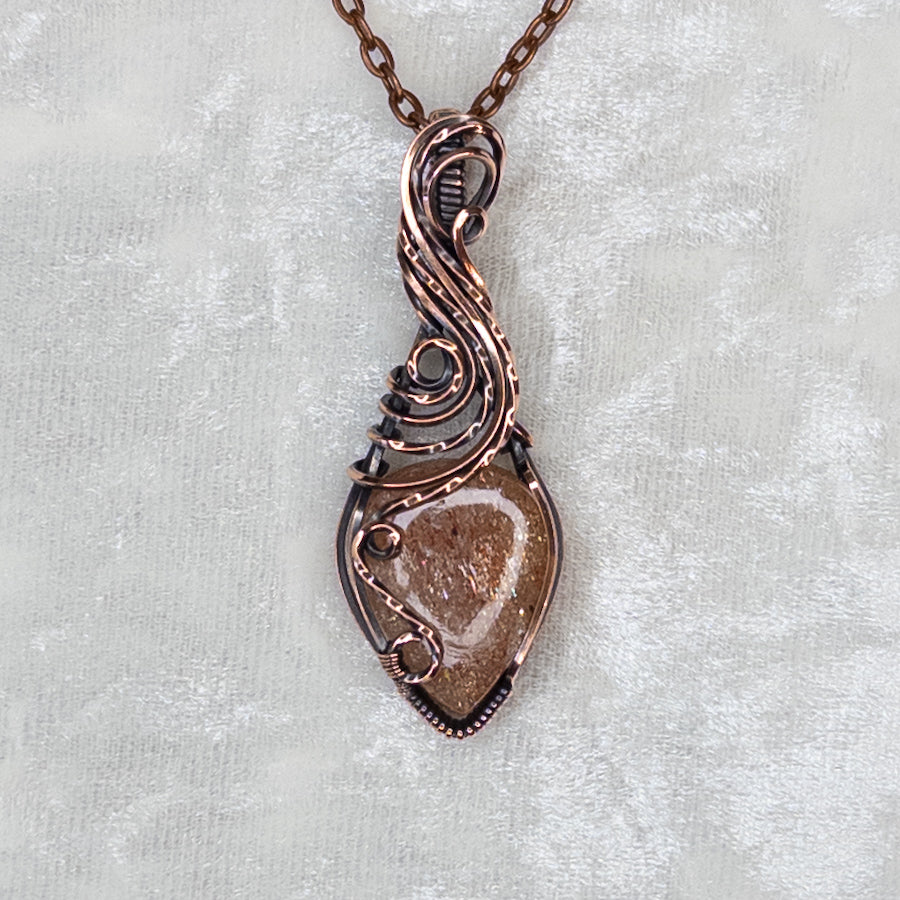 Confetti Sunstone Antiqued Copper Pendant