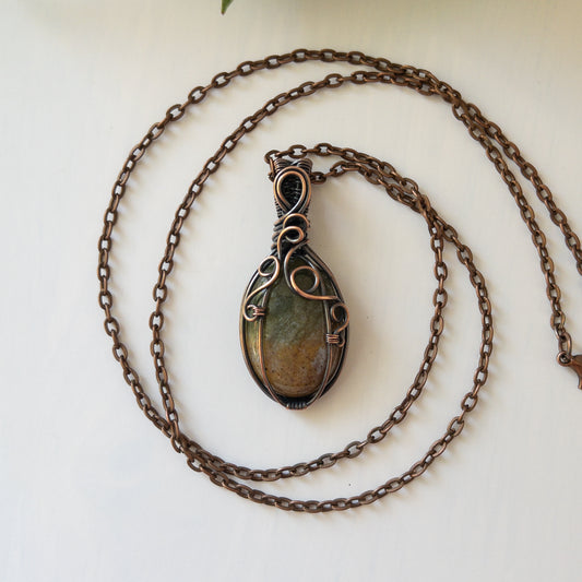 Pumpkin Pendant - Sea Jasper & Copper B