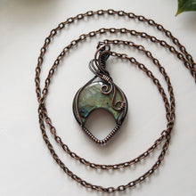 Load image into Gallery viewer, Labradorite Inverted Moon &amp; Copper Wrapped Pendant
