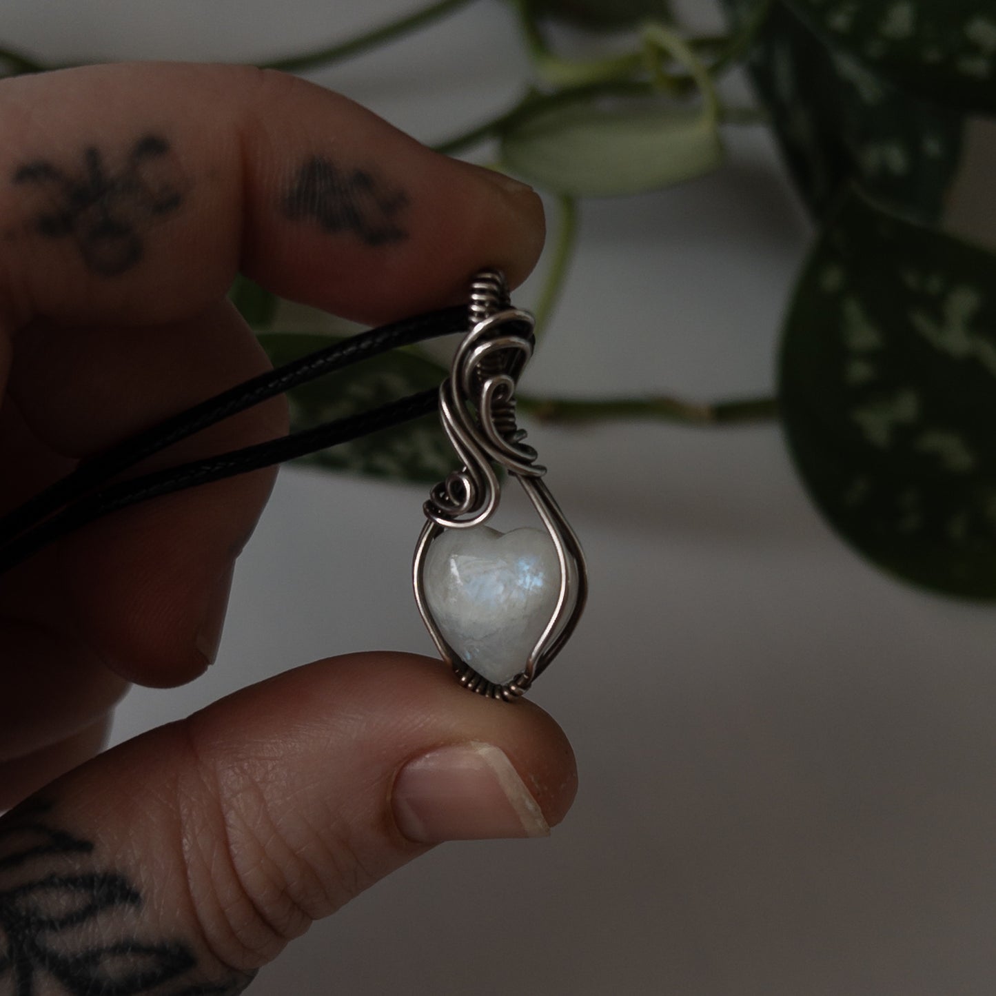 Mini Moonstone Heart & Sterling Silver Wrapped Pendant - B