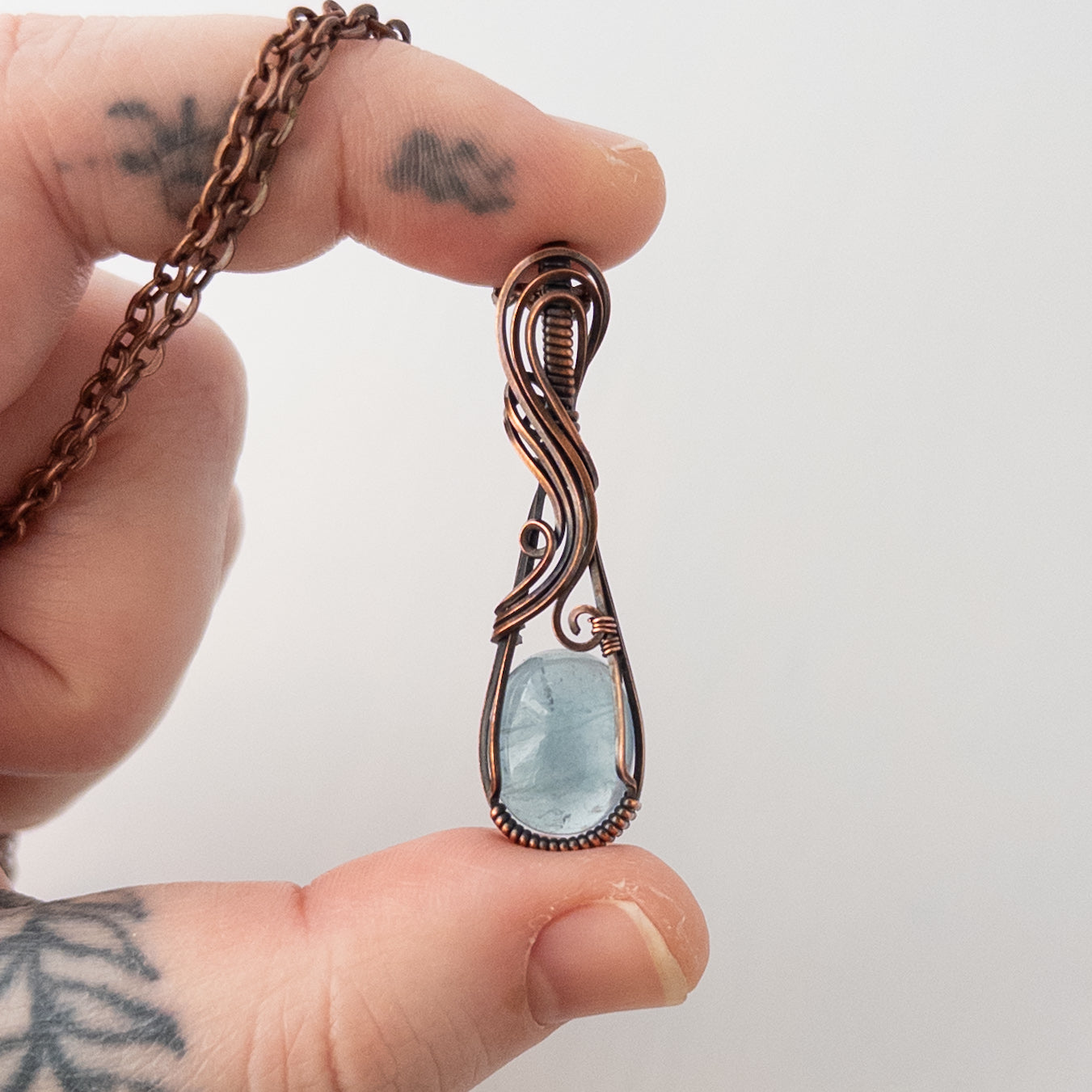 Aquamarine Copper Wrapped Pendant